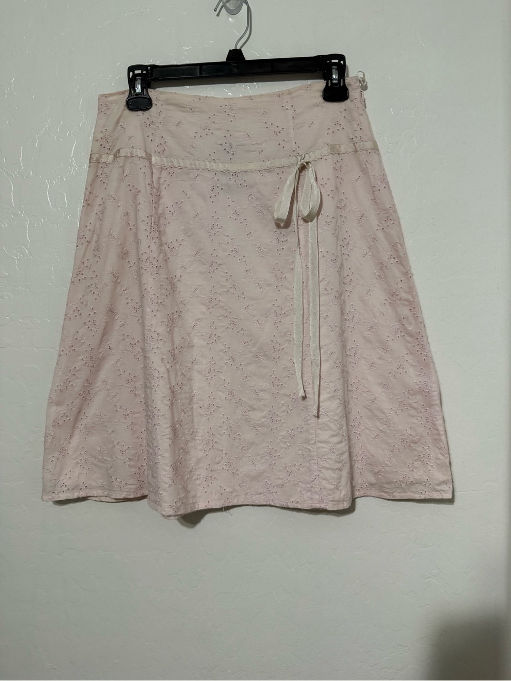Vintage Autograph Pale Pink Eyelet A-Line Skirt with Tie